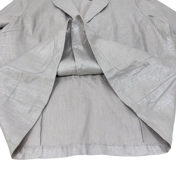 Epiegel Womens Silver Linen Button-Down Blazer Jacket Size 18 Lightweight With P - Picture 10 of 14